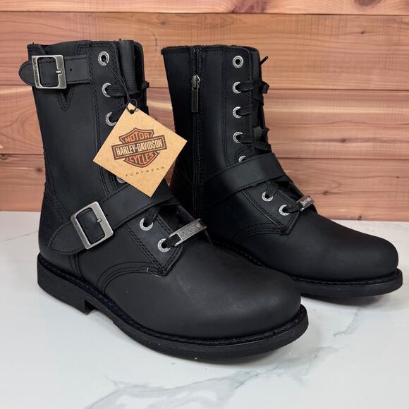 Harley Davidson Ranger Combat Boots Black Leather Zip Buckle Mens size US 8 M - Picture 5 of 15